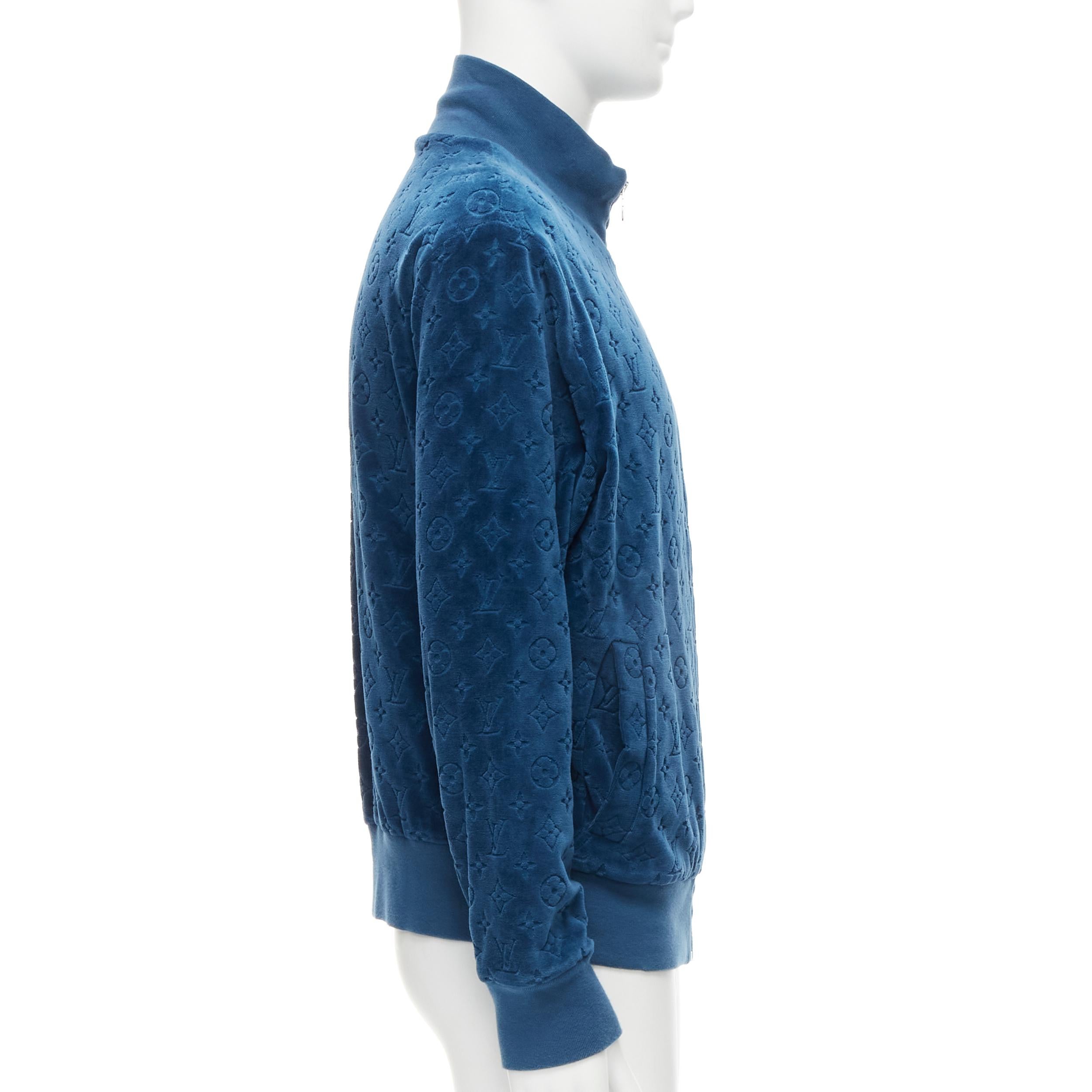 Men's LOUIS VUITTON 2018 blue LV monogram cotton velour zip up track jacket XL
