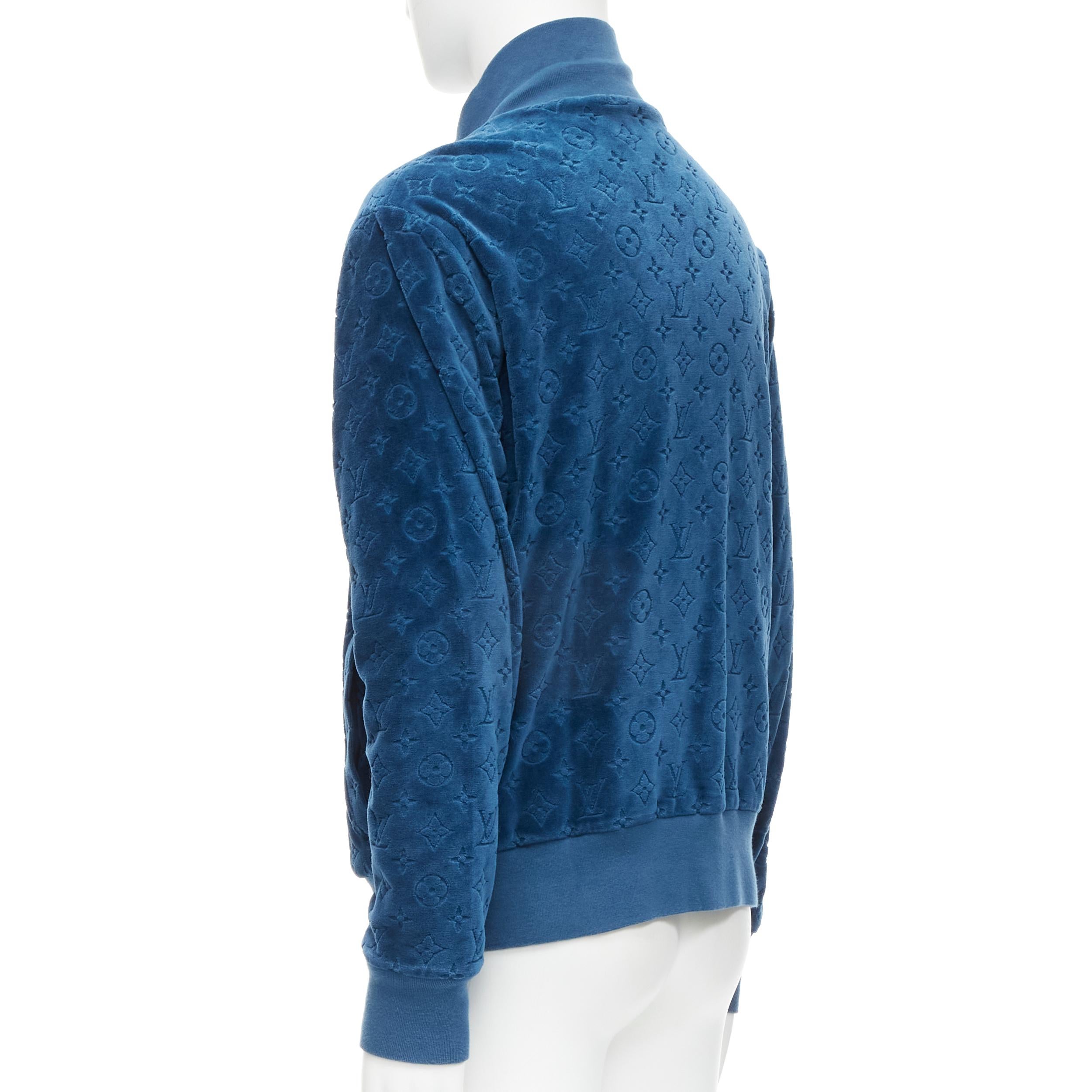 LOUIS VUITTON 2018 blue LV monogram cotton velour zip up track jacket XL 2