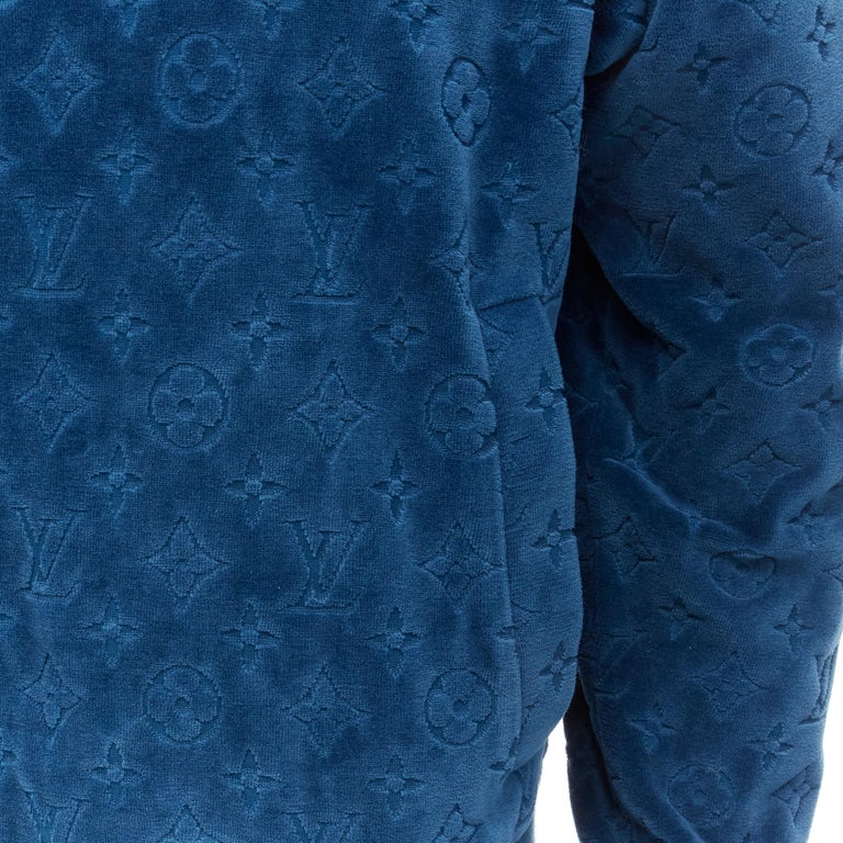 LOUIS VUITTON 2018 blue LV monogram cotton velour zip up track jacket XL