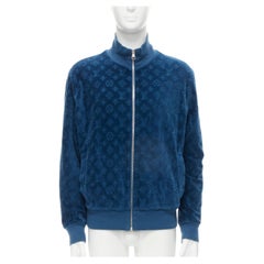 LOUIS VUITTON 2018 blue LV monogram cotton velour zip up track jacket XL