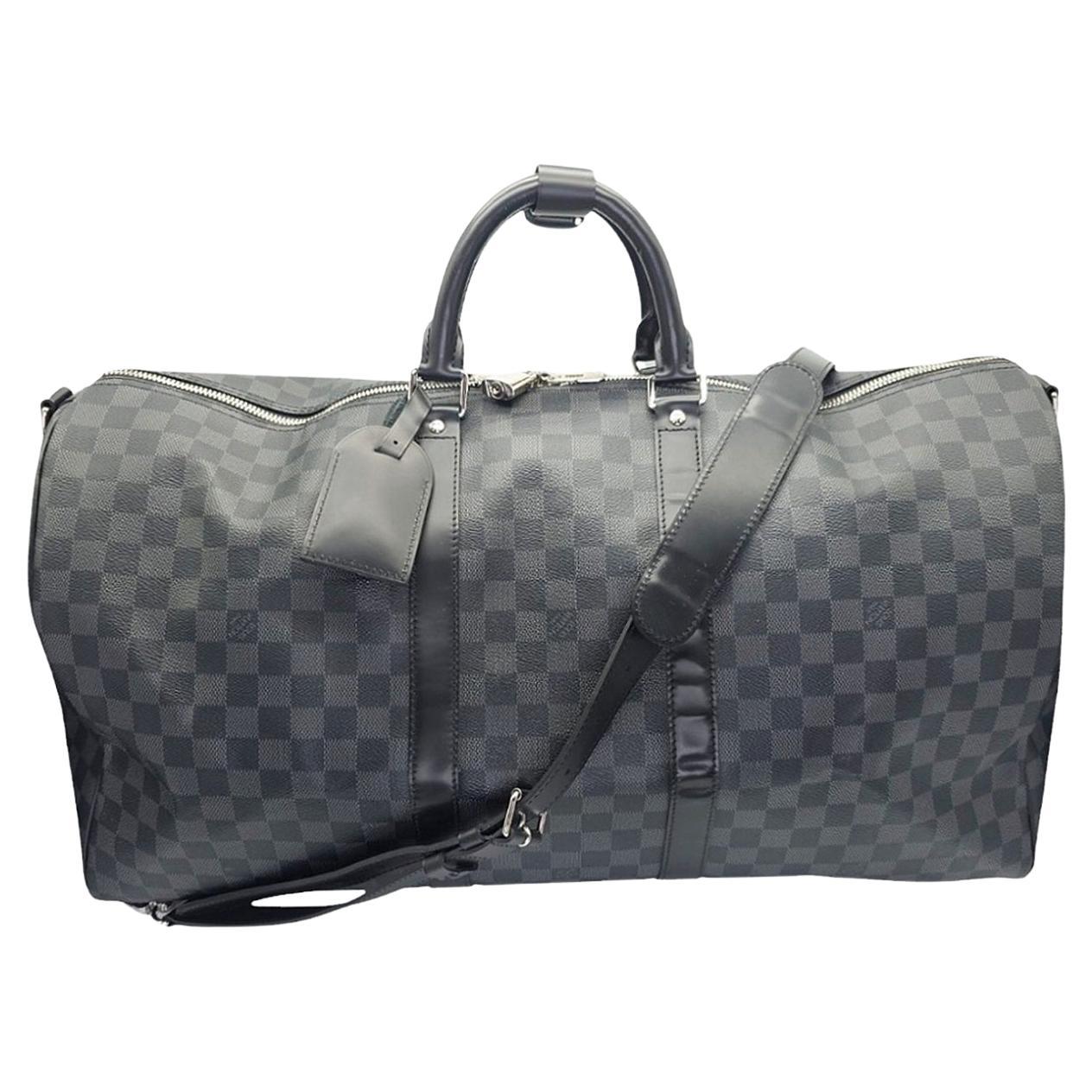 Louis Vuitton 2018 Damier Graphite Keepall 55 Bandouliere For Sale