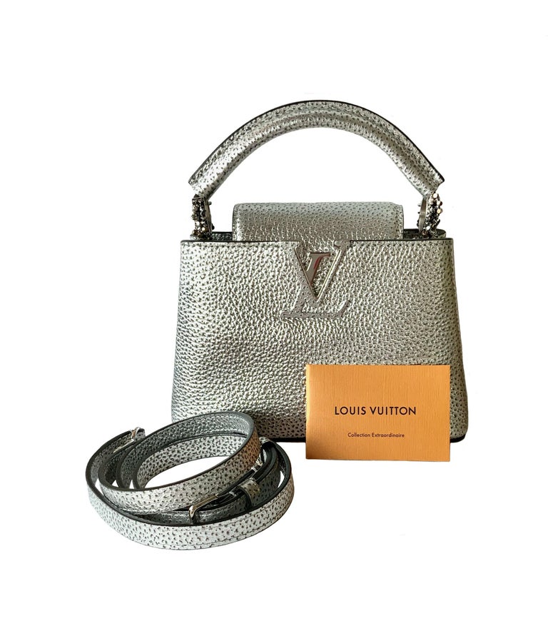 Louis Vuitton 2018 Limited Edition Metallic Silver Capucines Mini Bag For Sale at 1stdibs