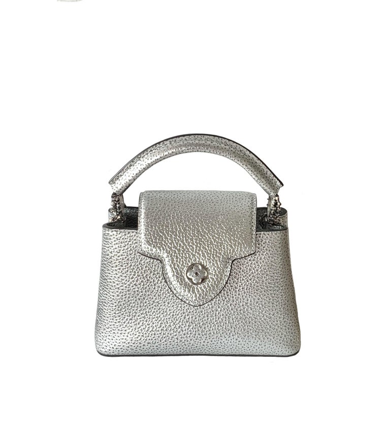 Louis Vuitton 2018 Limited Edition Metallic Silver Capucines Mini Bag For Sale at 1stdibs