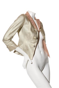 Louis Vuitton 2018 Metallic Gold Blazer with Frayed Tweed Collar Size FR 34