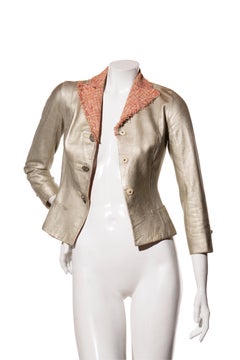 Louis Vuitton 2018 Blazer en or métallisé avec col en tweed effiloché Taille FR 34