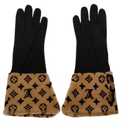 Louis Vuitton 2018 Monogrammierte Handschuhe aus Nerzpelz und schwarzem Wildleder
