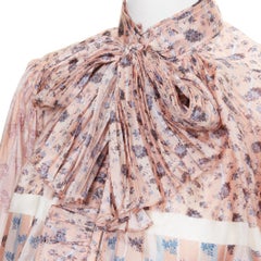 LOUIS VUITTON 2018 Runway silk floral stripes pussybow tie-neck blouse FR36 S