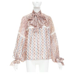LOUIS VUITTON 2018 Runway silk floral stripes pussybow tie-neck blouse FR36 S