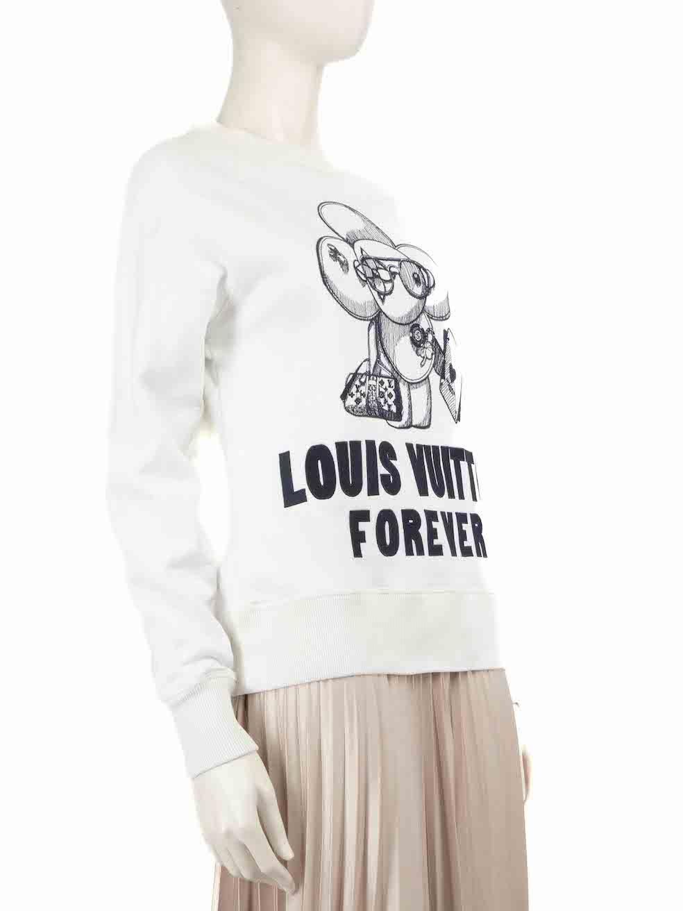 CONDITION is Good. Minor wear to sweatshirt is evident. Light signs of wear to the centre front, front neckline, right sleeve and right cuff is seen with discolouration marks on this used Louis Vuitton designer resale item.
 
 Details
 2018
 White
