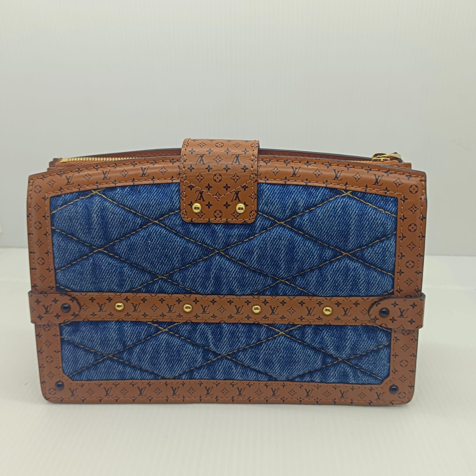 Women's or Men's Louis Vuitton 2019 Blue Malletage Denim Trunk Clutch Crossbody Bag
