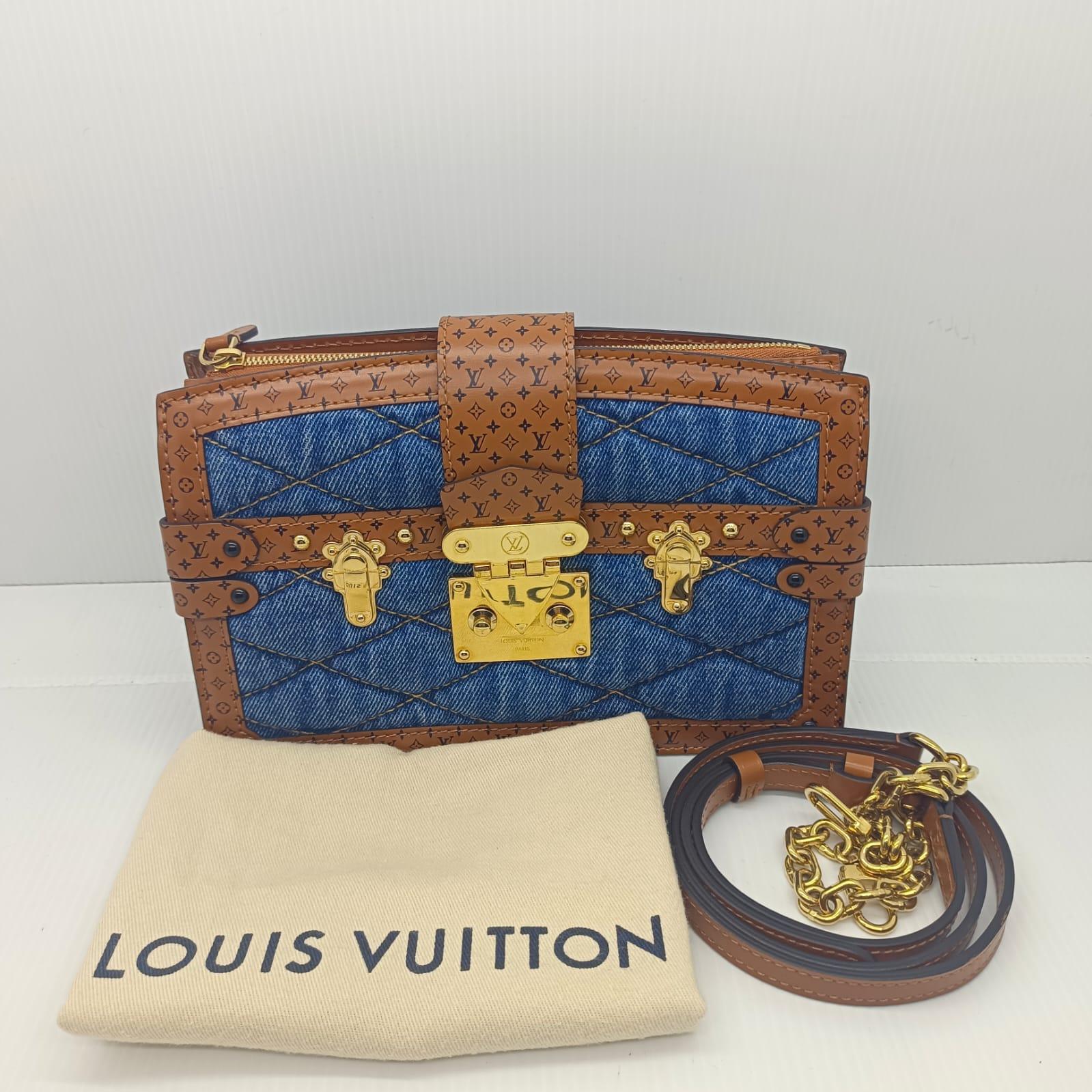 Louis Vuitton 2019 Blue Malletage Denim Trunk Clutch Crossbody Bag 4
