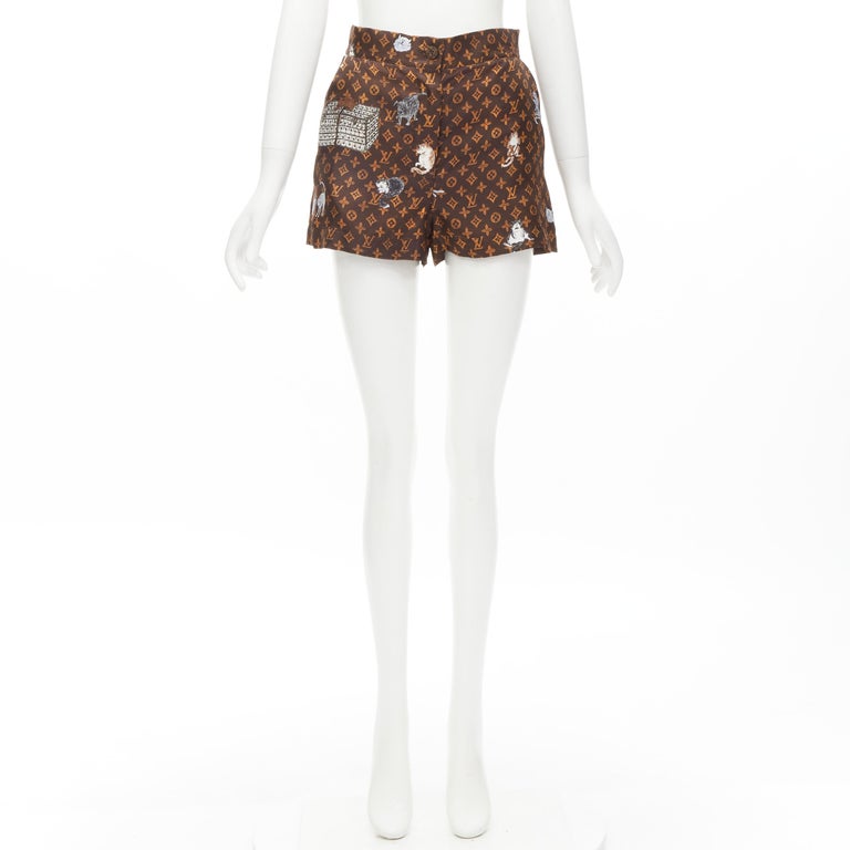 Louis Vuitton Grey Pixelated Monogram Silk Shorts worn by Kamaru