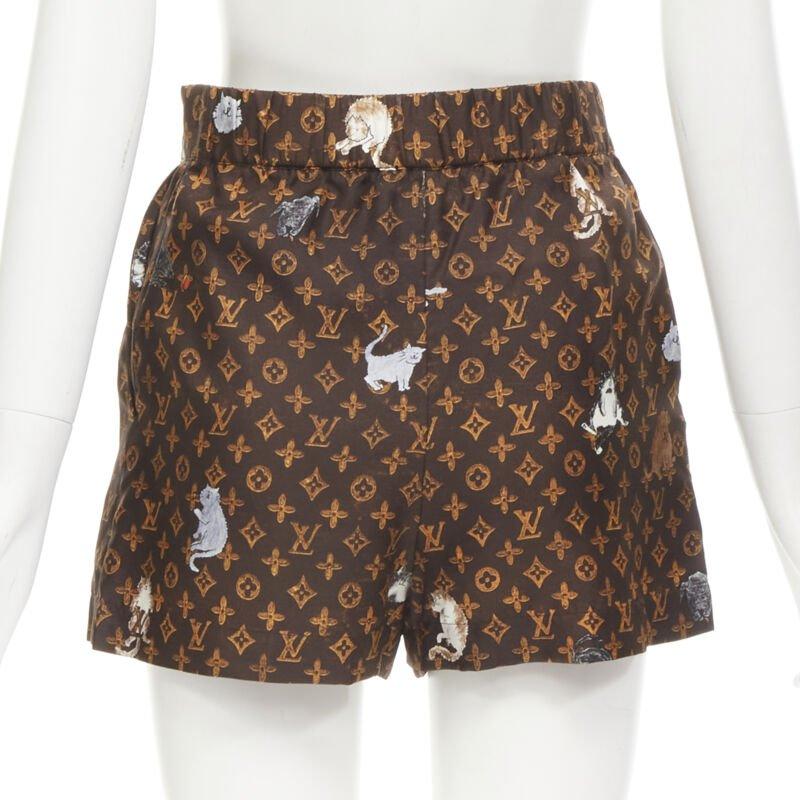 Women's LOUIS VUITTON 2019 Catogram LV monogram print silk shorts FR34 XS