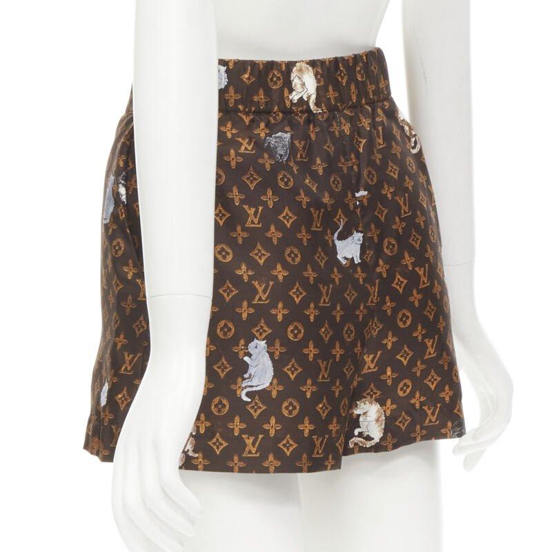 LOUIS VUITTON 2019 Catogram LV monogram print silk shorts FR34 XS 1