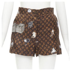 LOUIS VUITTON 2019 Catogram LV monogram print silk shorts FR34 XS