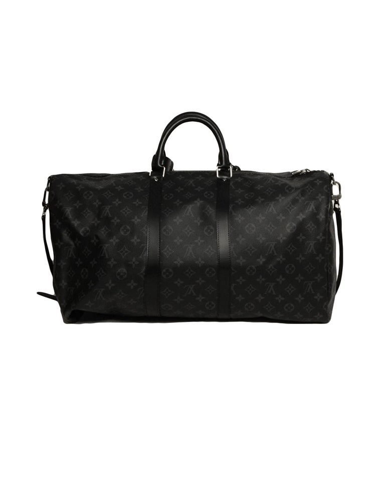 Louis Vuitton 2019 Monogram Eclipse Canvas Keepall Bandouliere 55 Duffle Bag For Sale at 1stdibs
