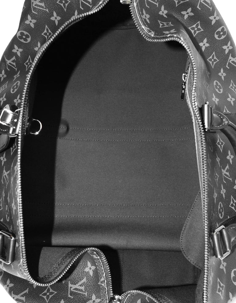 Louis Vuitton 2019 Monogram Eclipse Canvas Keepall Bandouliere 55 Duffle Bag For Sale at 1stdibs