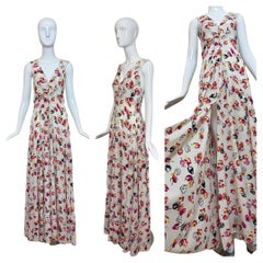 LOUIS VUITTON 2019 Silk Tulip Floral Print Gown w. Huge Front Slit Maxi Dress