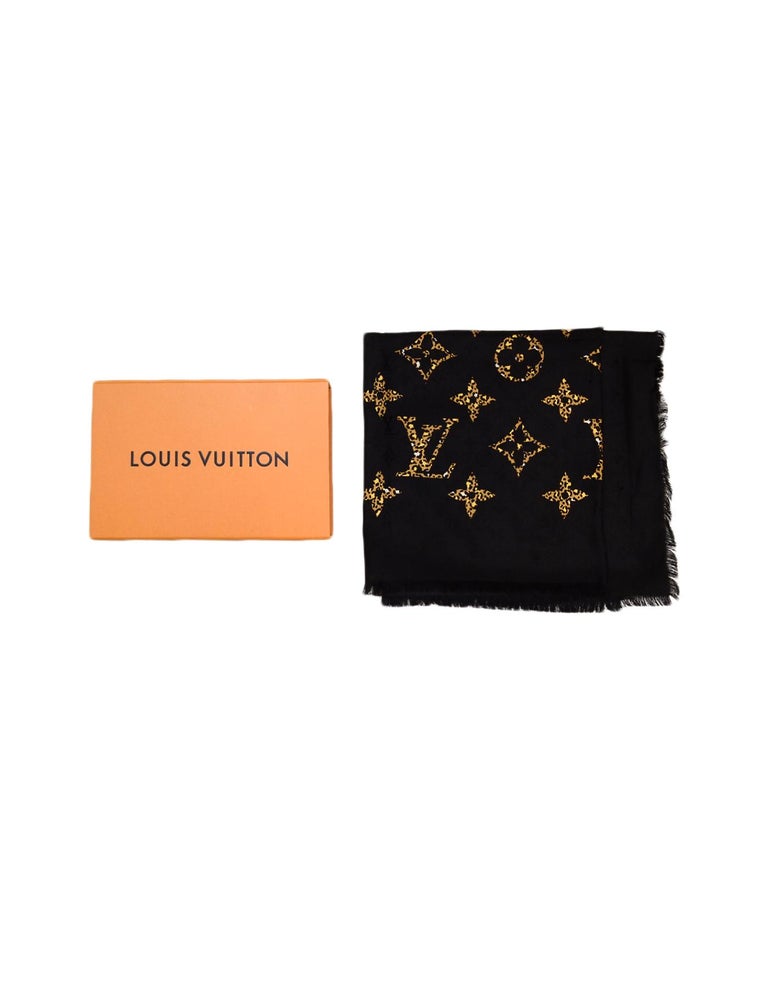 Louis Vuitton 2019 SOLD OUT Black Silk Wool Monogram Giant Jungle Shawl Scarf For Sale at 1stdibs