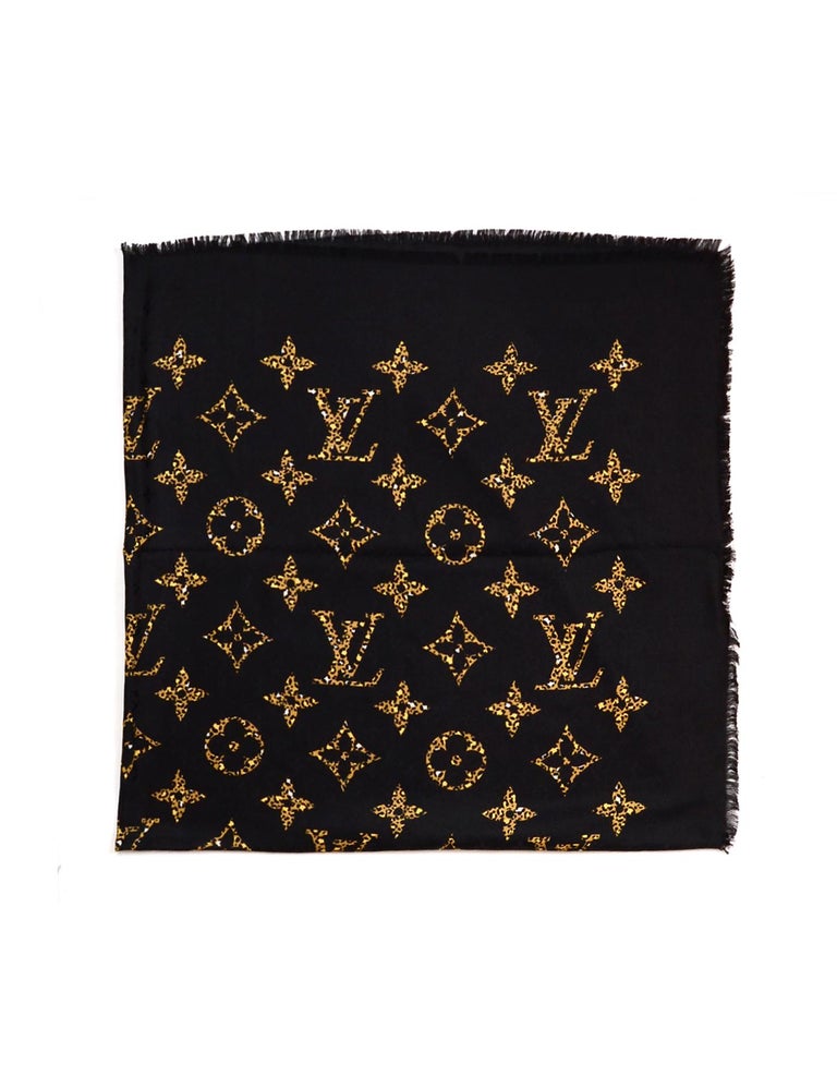 Louis Vuitton 2019 SOLD OUT Black Silk Wool Monogram Giant Jungle Shawl  Scarf For Sale at 1stDibs