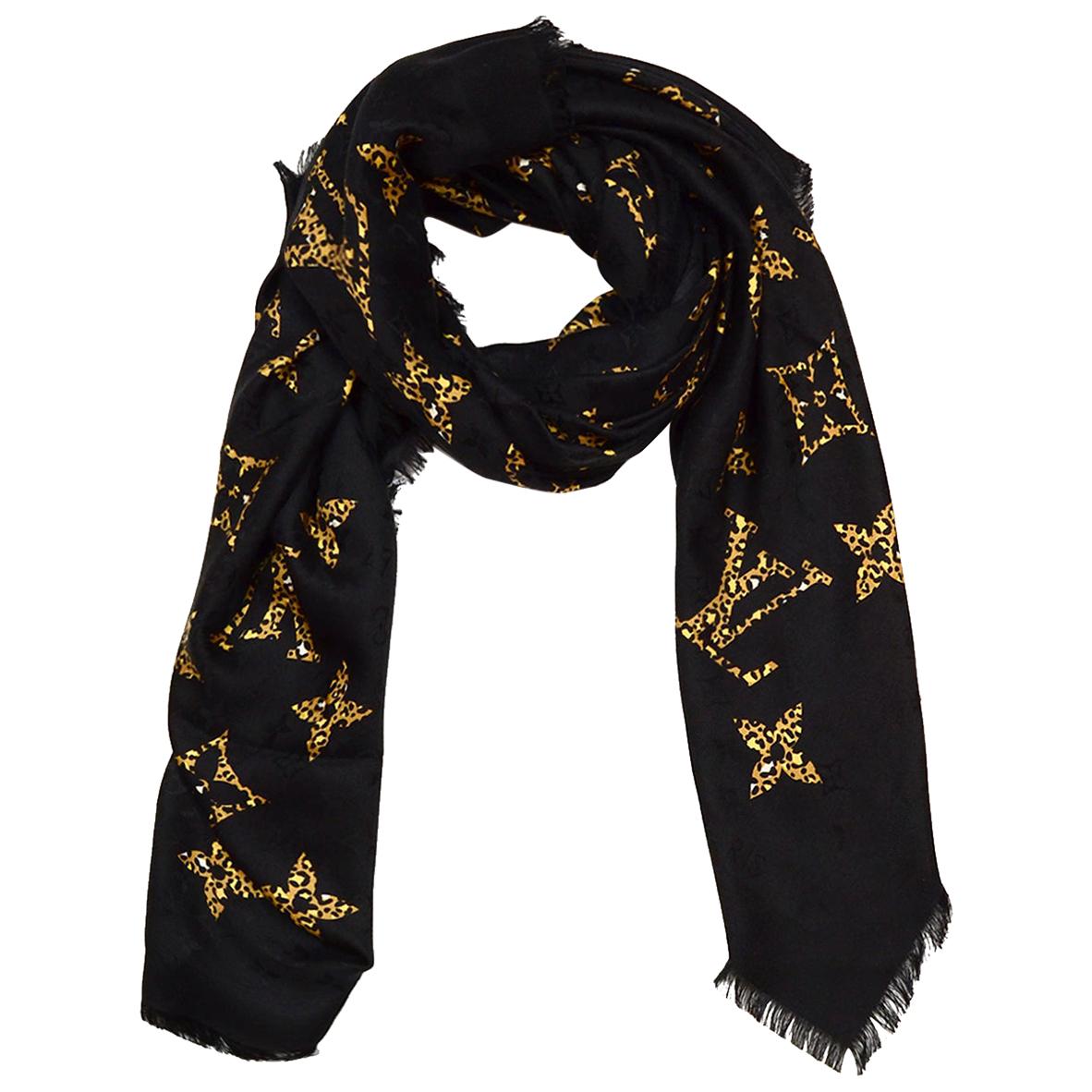 Louis Vuitton 2019 SOLD OUT Black Silk Wool Monogram Giant Jungle Shawl  Scarf For Sale at 1stDibs