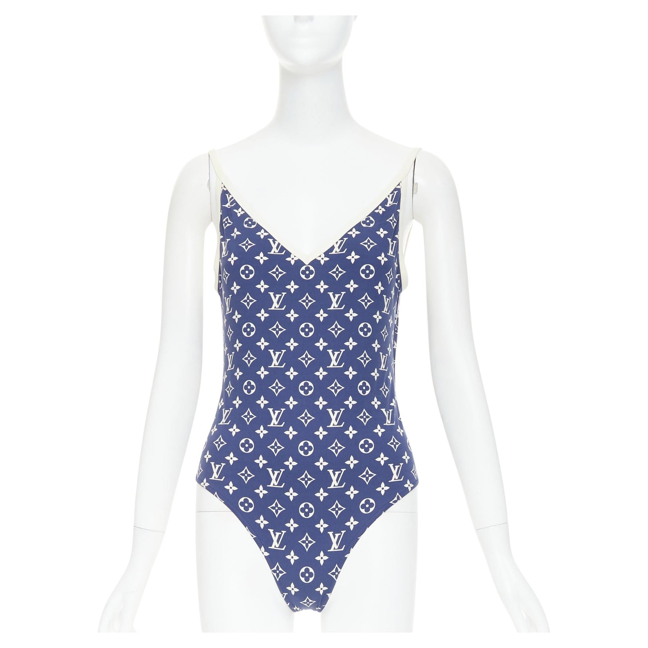LOUIS VUITTON 2020 Escale blue white monogram one piece swimsuit FR38 M For Sale
