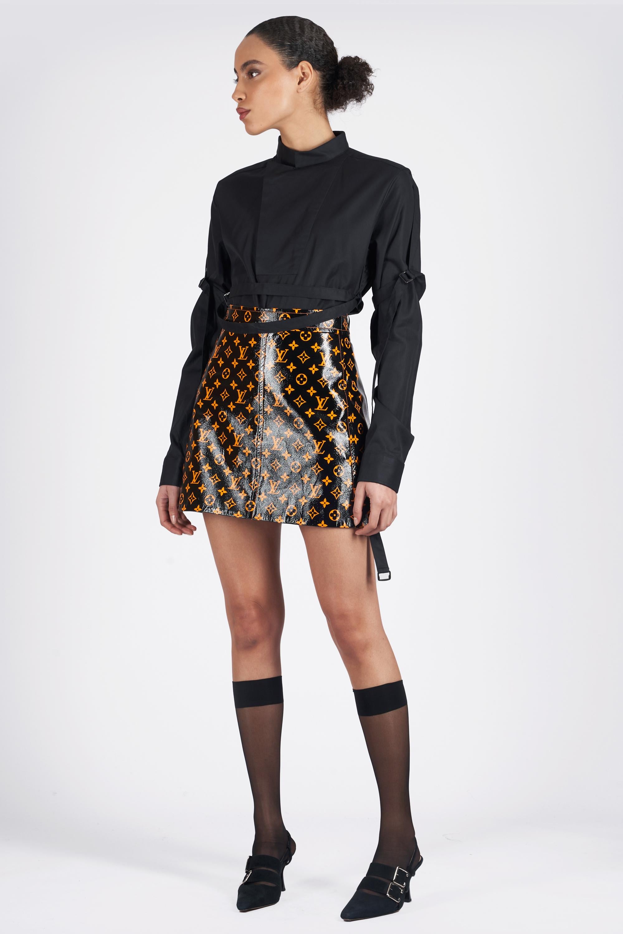 Black Louis Vuitton 2020 Leather Printed Monogram Skirt For Sale