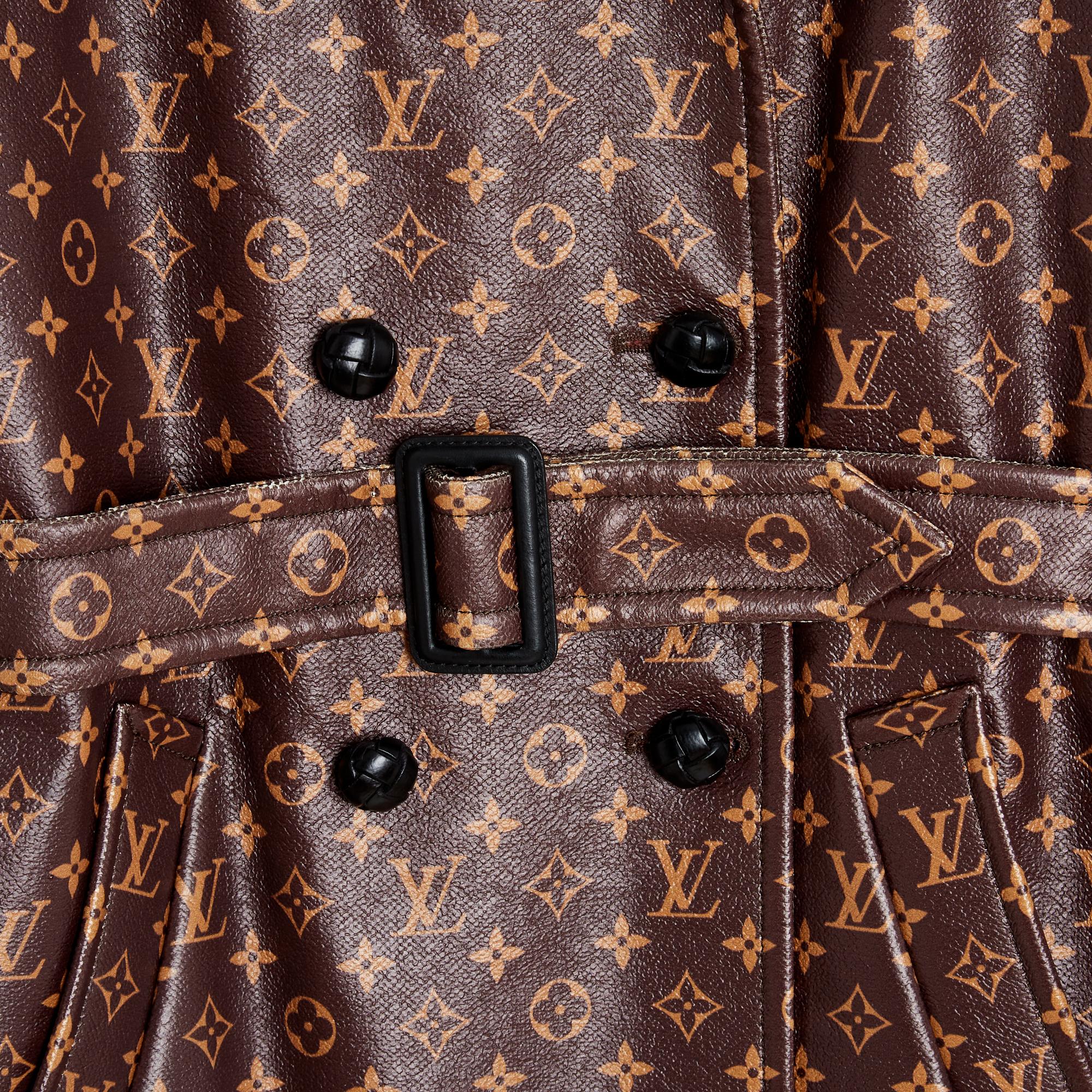 Brown Louis Vuitton 2020 Manteau FR38 LV Silk Monogram Trench Coat UK10 US8 NWT For Sale