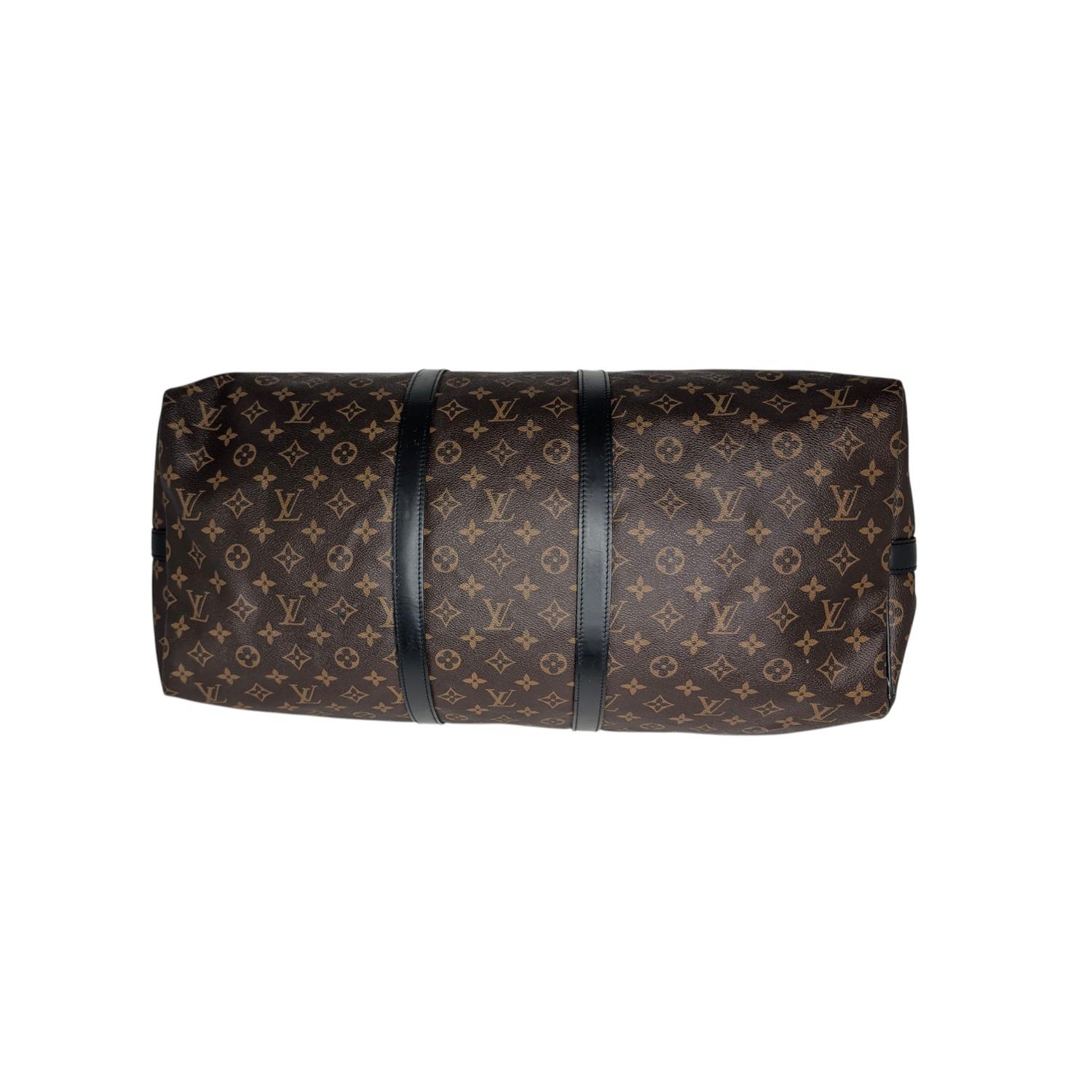 Women's or Men's Louis Vuitton 2020 Monogram Macassar Keepall Bandouliere 55 Duffel For Sale