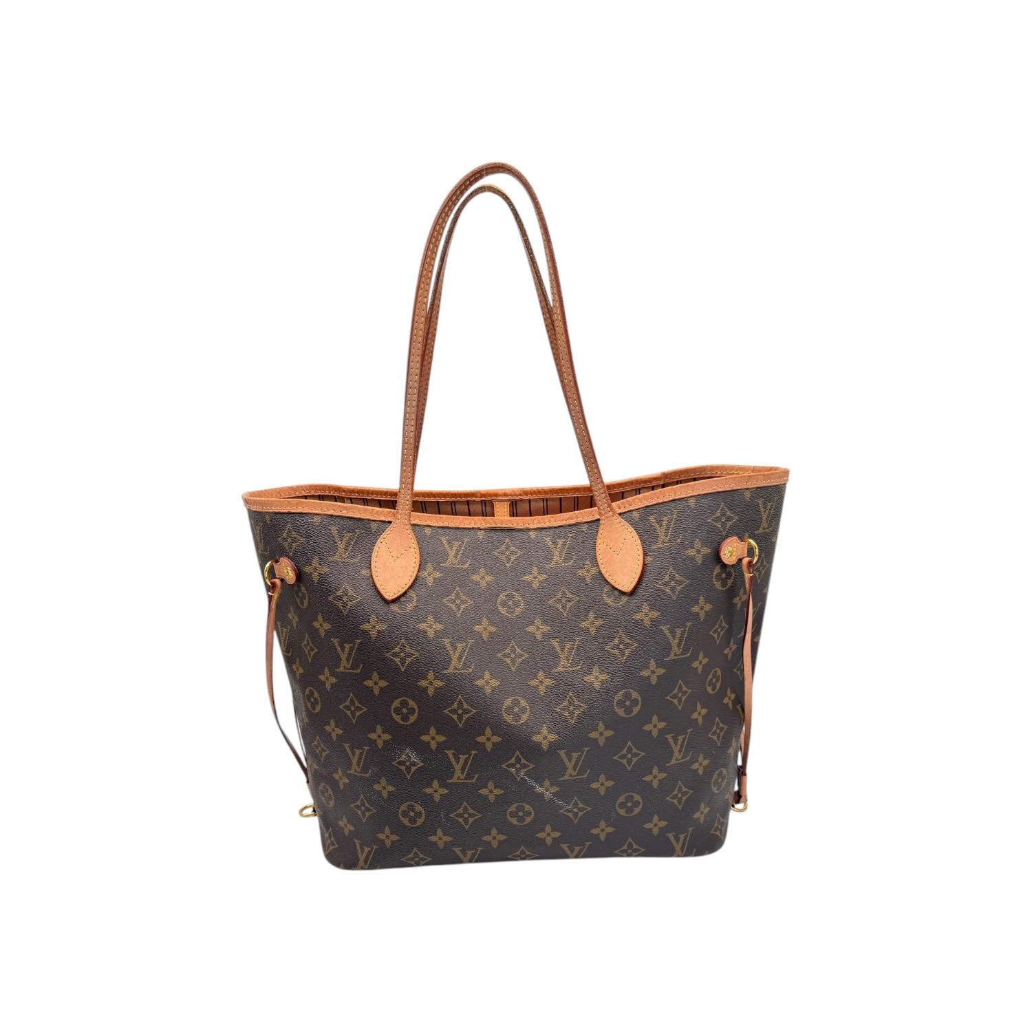 Indulge in luxury with the Louis Vuitton Neverfull Monogram Canvas MM Tote. Crafted from monogram coated canvas and natural cowhide leather, this designer bag exudes sophistication and exclusivity. The gold-tone hardware and hook clasp closure add a