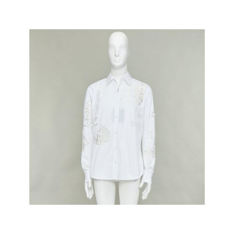 LOUIS VUITTON 2020 Camicia con occhielli LV slim in Broderie Anglaise a fiori L.L.A. in vendita 5