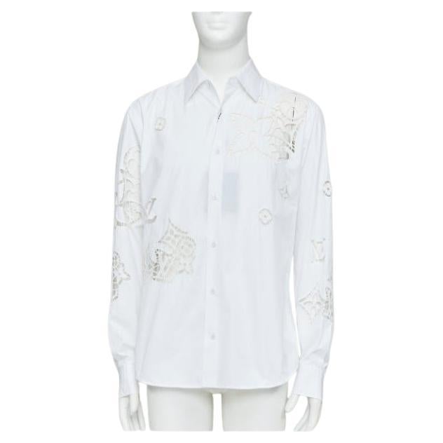 LOUIS VUITTON 2020 Runway Broderie Anglaise Flower Slim LV eyelet shirt L