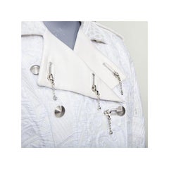 LOUIS VUITTON 2020 Runway ivory brocade silk cropped biker jacket FR36 S