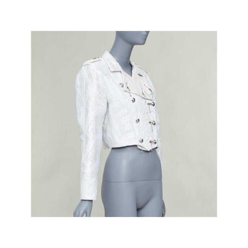 LOUIS VUITTON 2020 Runway veste motard cropped en soie brocardée ivoire FR36 S Excellent état - En vente à Hong Kong, NT