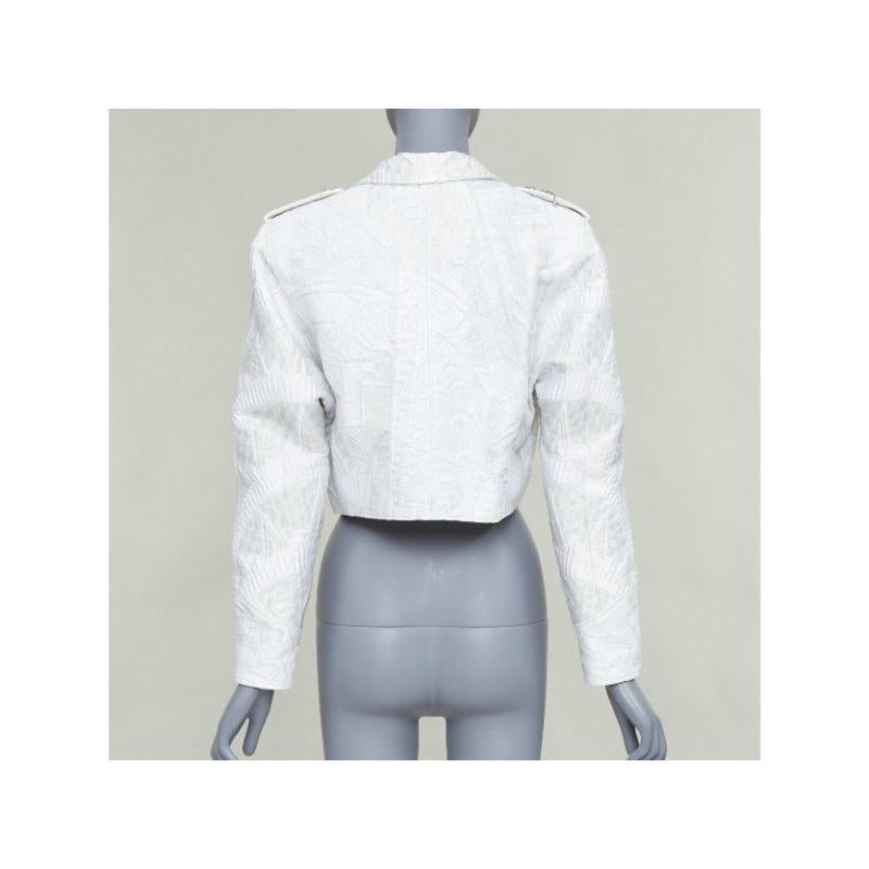 LOUIS VUITTON 2020 Runway veste motard cropped en soie brocardée ivoire FR36 S en vente 1