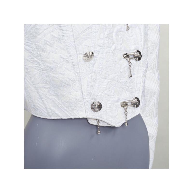 LOUIS VUITTON 2020 Runway veste motard cropped en soie brocardée ivoire FR36 S en vente 3