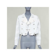 LOUIS VUITTON 2020 Runway ivory brocade silk cropped biker jacket FR36 S