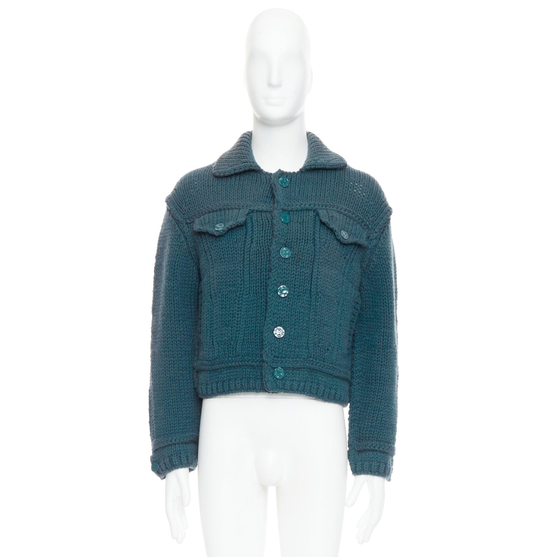 LOUIS VUITTON 2020 Giacca trucker in lana blu turchese in maglia a maglia grossa S in vendita 5