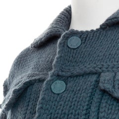 LOUIS VUITTON 2020 Runway turquoise blue wool chunky knit crop trucker jacket S