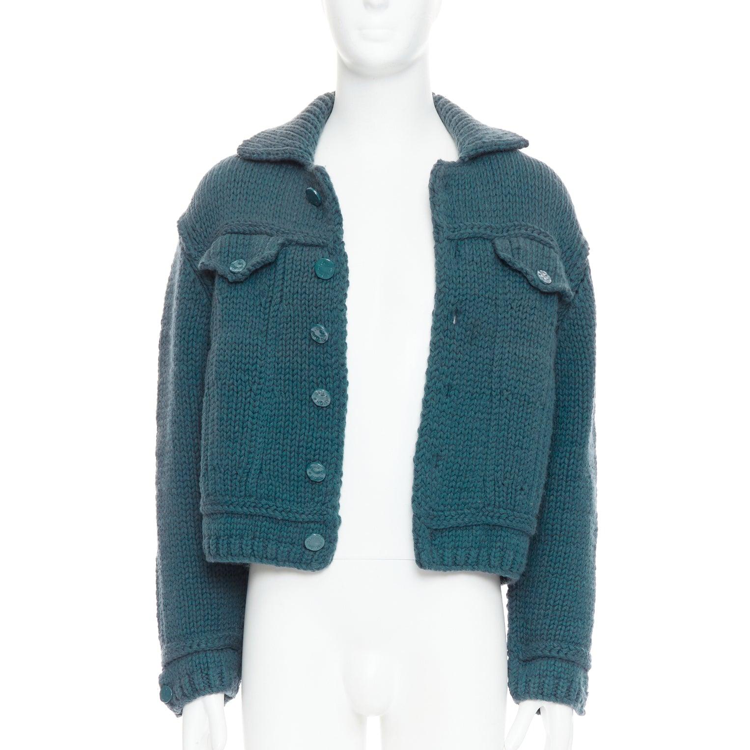 Blu LOUIS VUITTON 2020 Giacca trucker in lana blu turchese in maglia a maglia grossa S in vendita