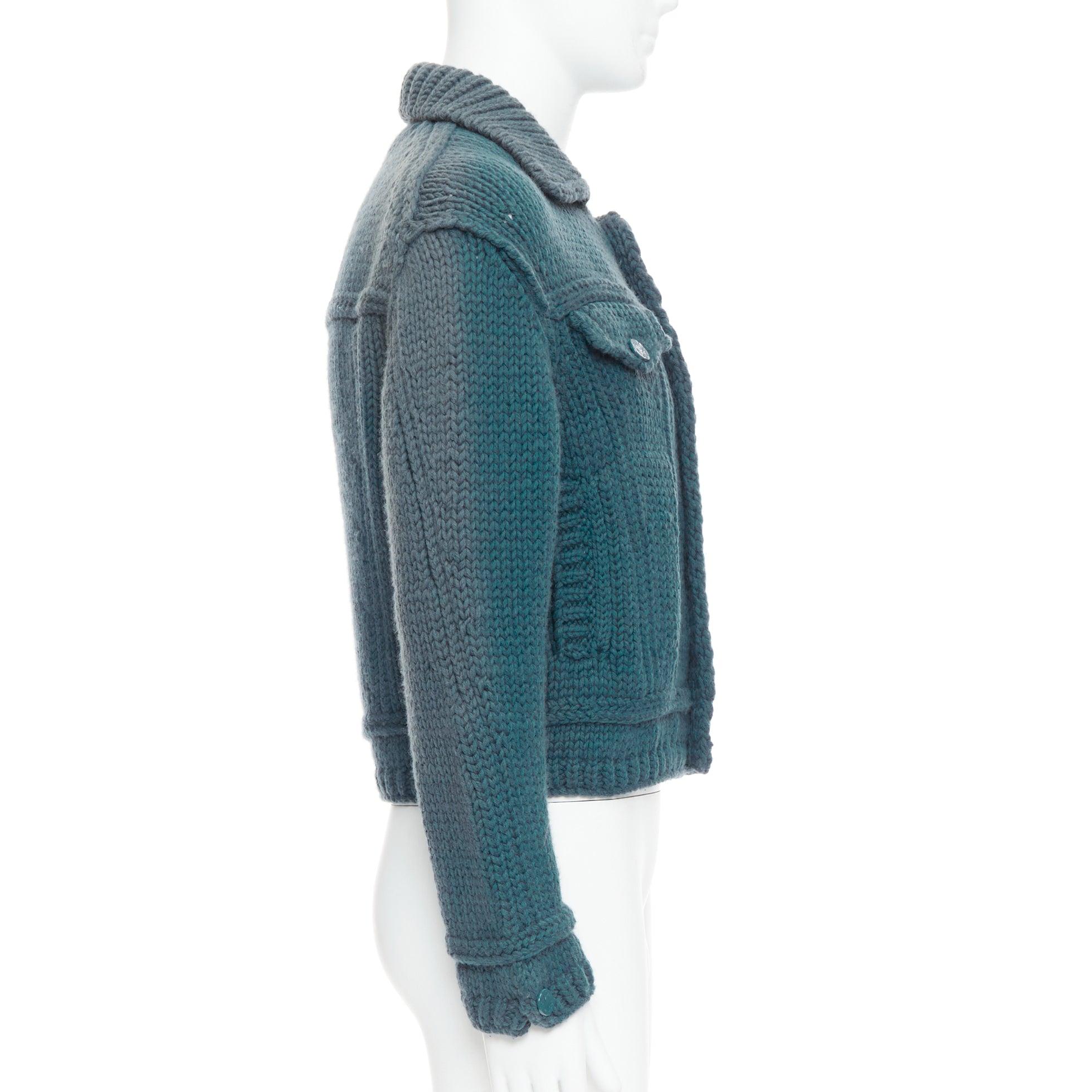 Uomo LOUIS VUITTON 2020 Giacca trucker in lana blu turchese in maglia a maglia grossa S in vendita