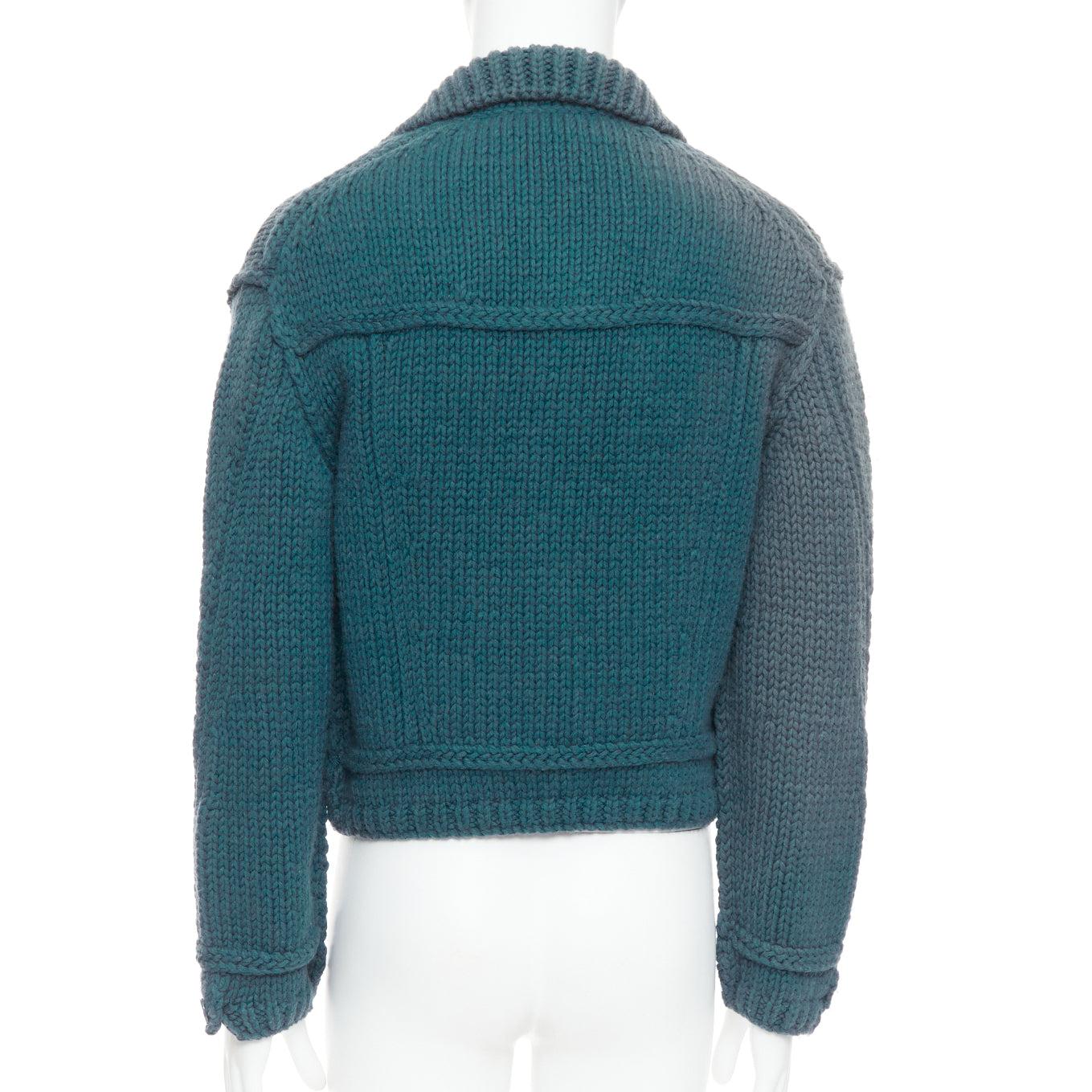 LOUIS VUITTON 2020 Giacca trucker in lana blu turchese in maglia a maglia grossa S in vendita 1