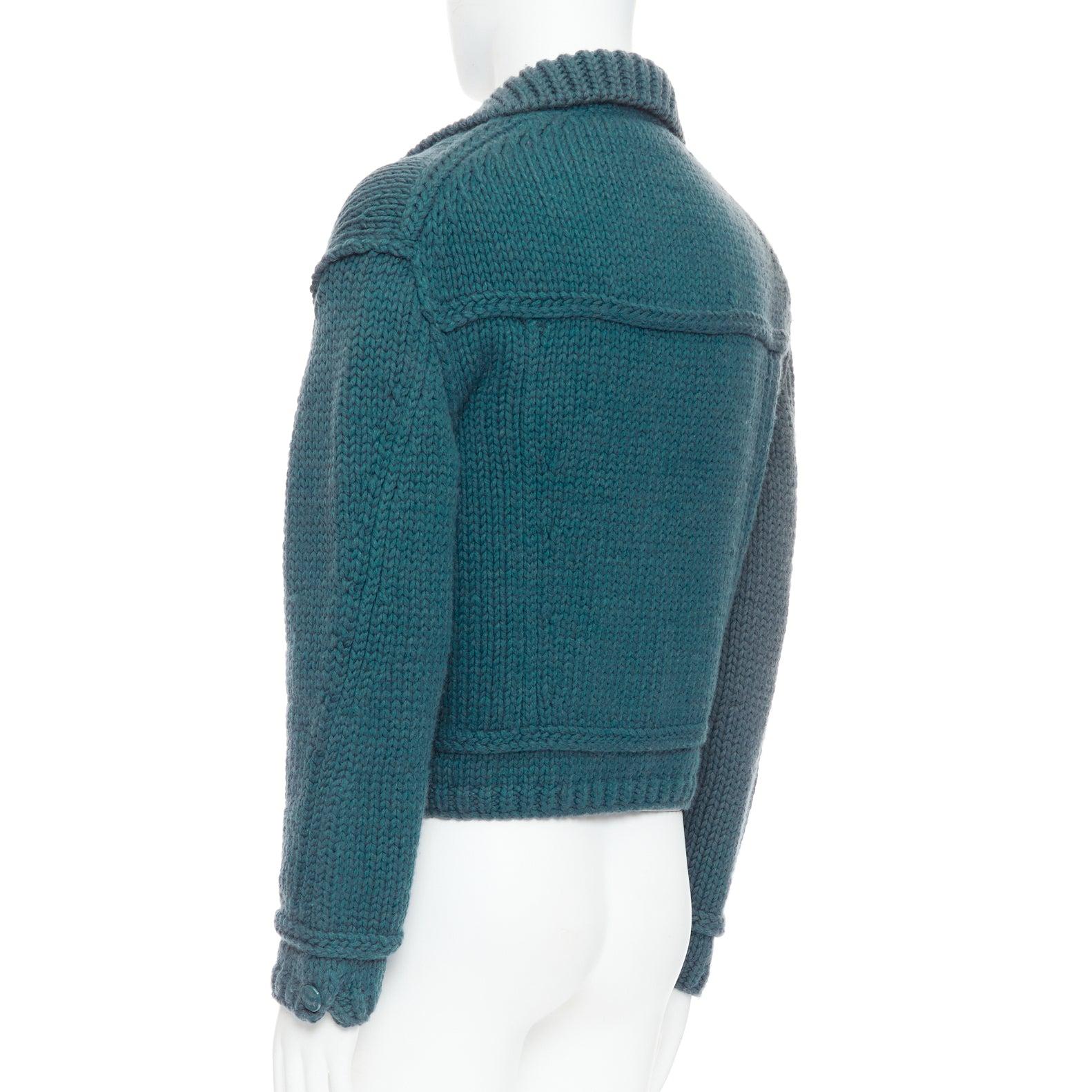 LOUIS VUITTON 2020 Giacca trucker in lana blu turchese in maglia a maglia grossa S in vendita 2