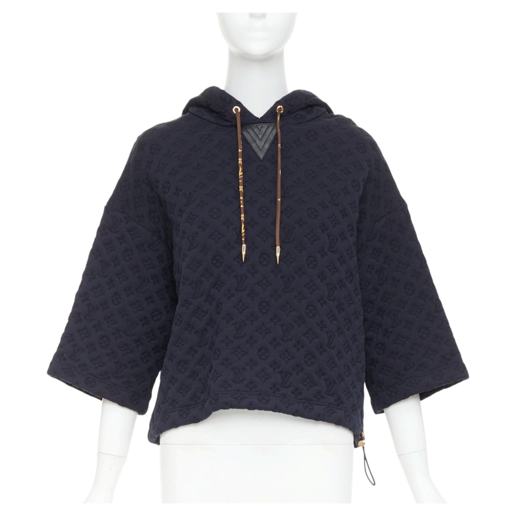 LOUIS VUITTON 2021 black  cotton 3D monogram jacquard short sleeve boxy hoodie