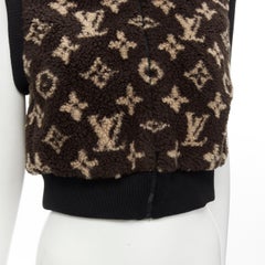 LOUIS VUITTON 2021 brown monogram fleece zip up cropped hooded vest jacket FR36