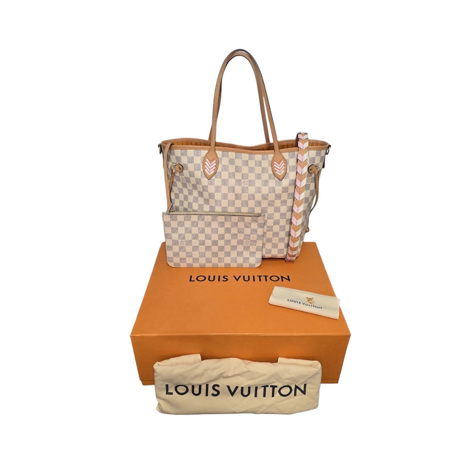 Louis Vuitton 2021 Damier Azur intrecciato Neverfull MM Tote con custodia in vendita 8