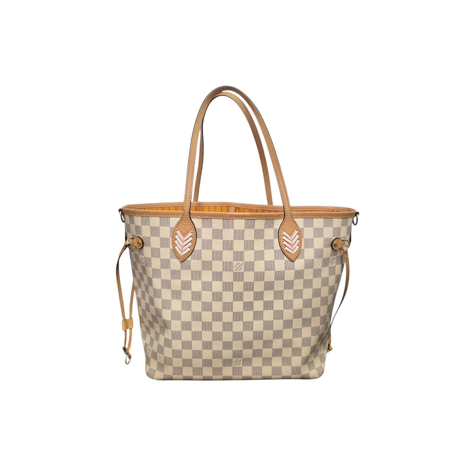 Marrone Louis Vuitton 2021 Damier Azur intrecciato Neverfull MM Tote con custodia in vendita