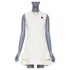 LOUIS VUITTON 2021 Game On red Heart Logo embroidered ruffle hem dress FR36 S
