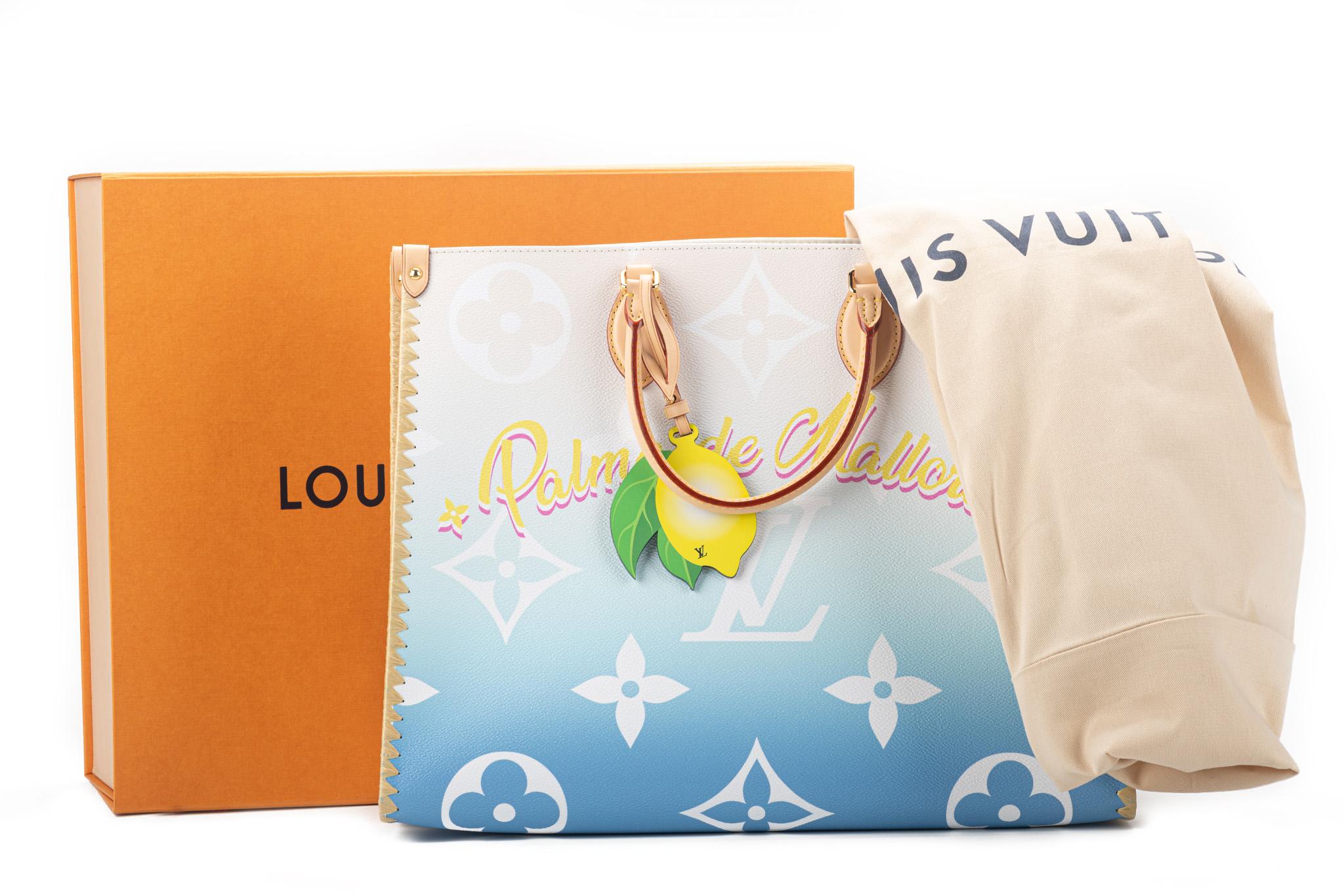 Louis Vuitton 2021 limited edition Summer collection. Palma de Mallorca ultra limited VIP edition. Brand new in box with original dust cover. Large on the go in ombre pink monogram canvas. Sides are made of raffia, cowhide trims and straps, lemon