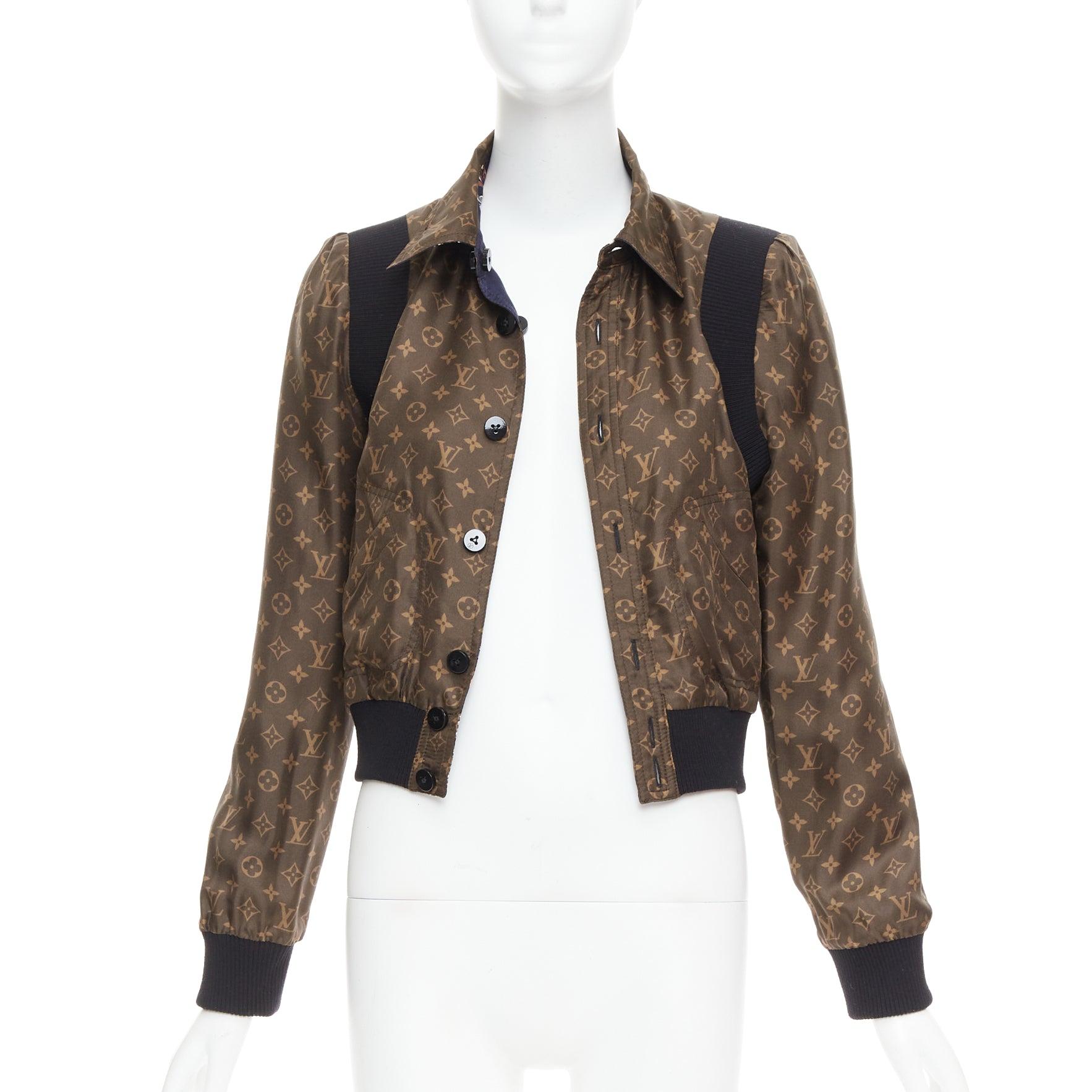 Black LOUIS VUITTON 2021 Reversible LV monogram cropped bomber jacket FR36 S For Sale